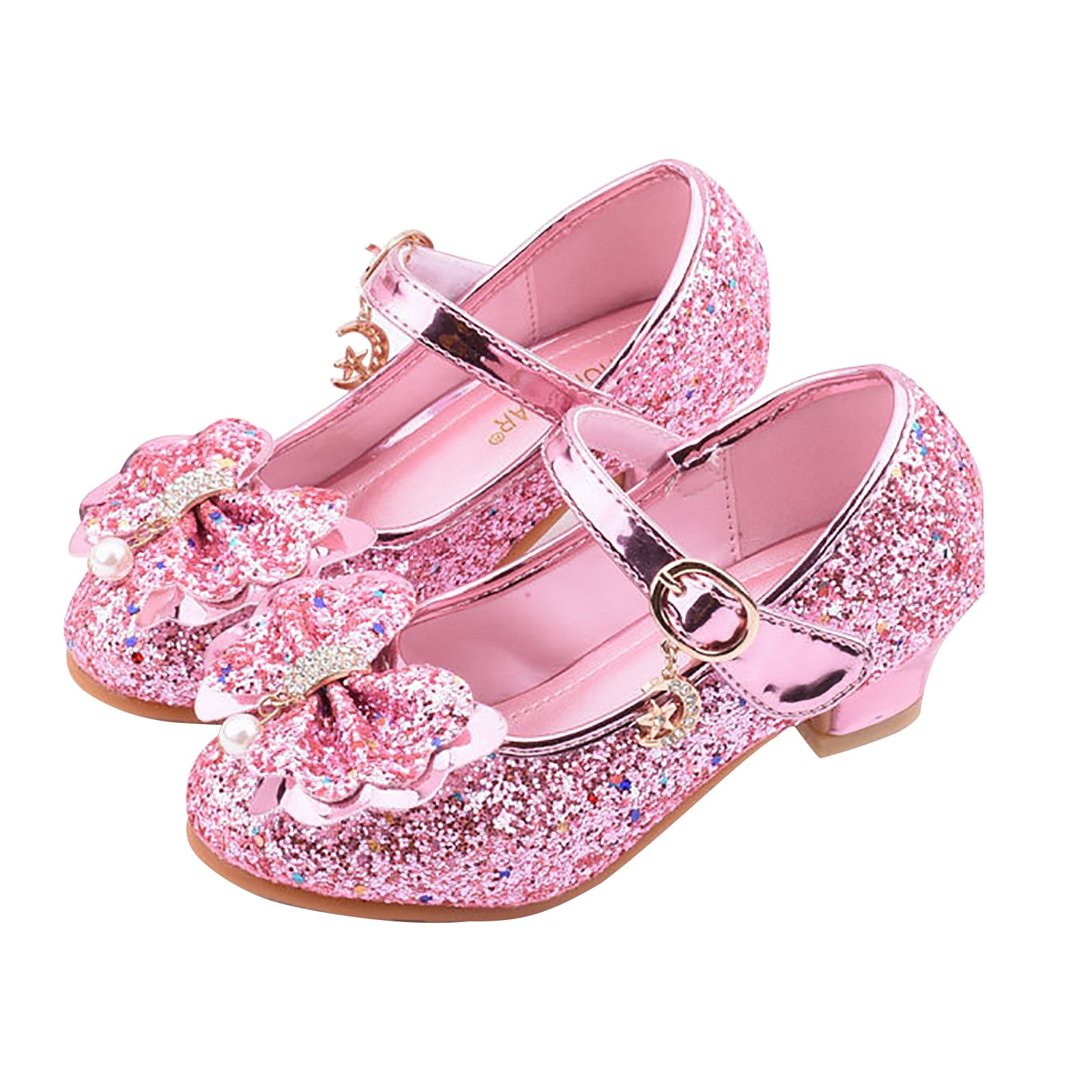 Kids Girls Crystal Bowknot Pearl Princess Dance Single Casual Shoes US Stock