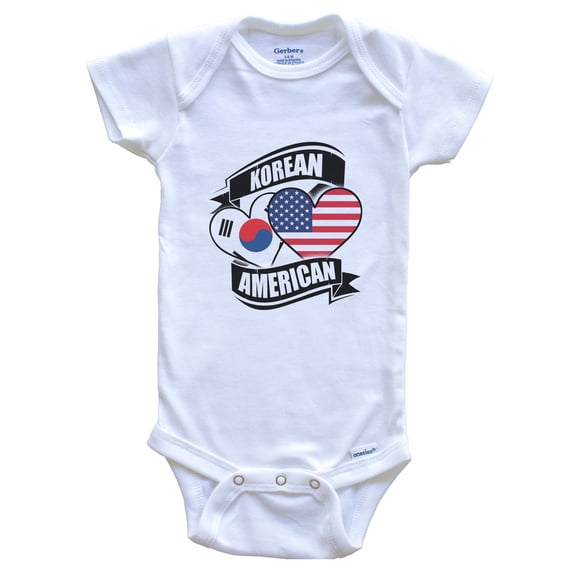 Korean American Hearts USA South Korea Flags Baby Bodysuit, 0-3 Months White