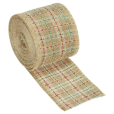 2.36 Inch Wide 6.56 Yards Polyester Gingham Ribbon Wired Edge Ribbon, 1 Pack for Decoration Light Brown and Green