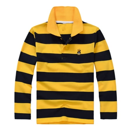 Yigsgc Kids Boy Polo Shirt Striped Shirt Long Sleeve Closure Top Color Yellow Size 8-9 Years