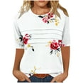 thumbnail image 1 of Pisexur Hauts pour Femmes, Hauts d'Été pour Femmes, Hauts de Sortie pour Femmes, Hauts pour Dames, Mode Féminine T-shirt à Manches 3/4 Froissé Col Rond Coupe Ample Manches Courtes Blanc, TG, 1 of 8
