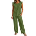 thumbnail image 4 of HAYIMI Womens Plus Size Outfits Sets 2 Pieces Elegant Casual Fly Sleeve Shirts Tops And Trousers Lightweight Comfortable Everyday For Warm Weather Modern Relaxed Fit Solid Color Classic Clothing Sets, 4 of 7