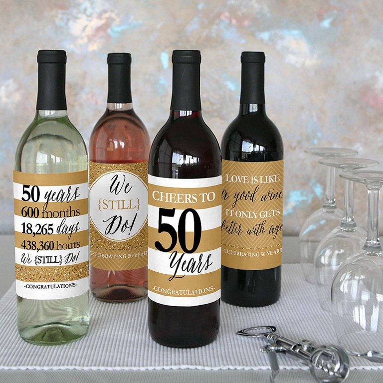 Big Dot Of Happiness "We Still Do" 50th Wedding Anniversary Beverage Labels Kit – 34 Waterproof Labels For Mini Wine, Wine & Water Bottles
