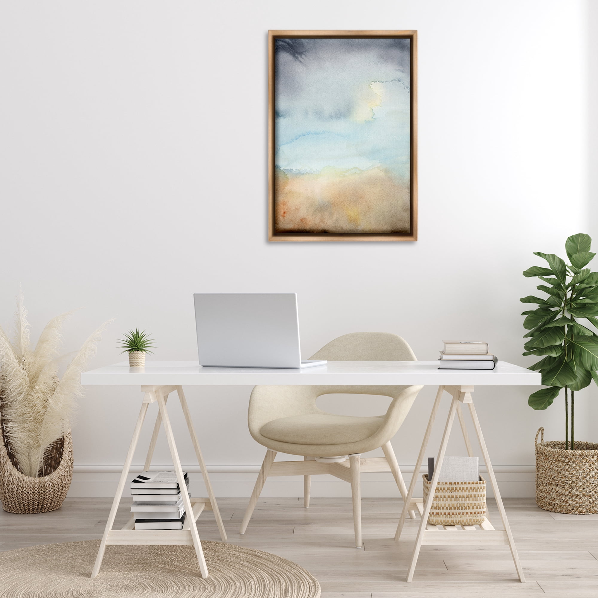 Stupell Industries Soft Fluid Landscape Abstract Painting Brown Floater Framed Canvas Art Print Wall Art, 21 x 31