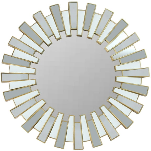 Northlight 25.5" Aztec Sunburst Matte Gold Round Wall Mirror
