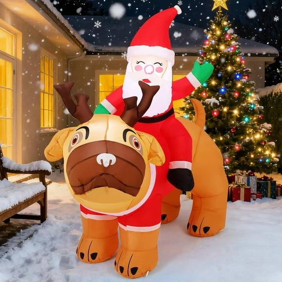 GOOSH 5 FT Christmas Inflatables Santa Clause Riding Dog Outdoor Decorations Blow Up Yard Decor with LED Lights for Xmas Holiday Party Indoor Garden Lawn Décor