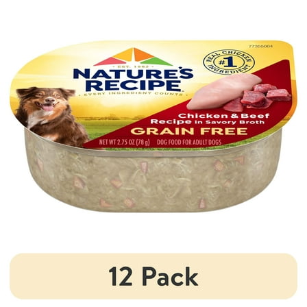 (12 pack) Nature’s Recipe Grain Free Chicken & Beef Recipe in Savory Broth Wet Dog Food, 2.75 oz. Cup