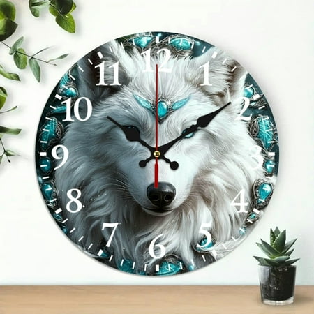 Wooden Wall Clock, wolf Print, Silent Mechanical Movement, Perfect for Living Room, Dorm, Bedroom, Kitchen, Home Office & More, Wall Clock Living Room