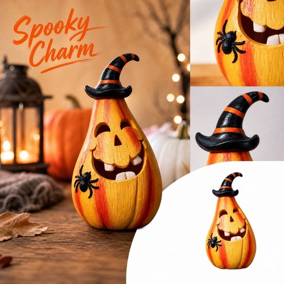 Halloween Pumpkin Figurine, Creative Resin Tabletop Decoration for Home Party, Spooky Pumpkin Statue for Halloween Atmosphere Enthusiasts