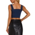 thumbnail image 3 of Chaleco sin mangas de mezclilla para mujer Inspire Chic, con cuello cuadrado, corto, con botones en la parte delantera, talla XL, azul oscuro, 3 of 6