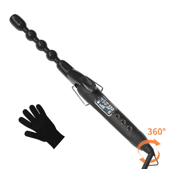 KIPOZI 1 inch Ceramic Bubble Wand Curling Iron Spiral Curling Wand for Short & Long Hair, with 15 Adjustable Temp, Dual Voltage