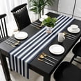 thumbnail image 3 of Navy Blue Grey Striped Table Runner 72 Inches Long, Farmhouse Stripes Minimalist Kitchen Coffee Dining Table Decoration for Home Party Birthday Wedding Home Decor 18x72 Inches, 3 of 8
