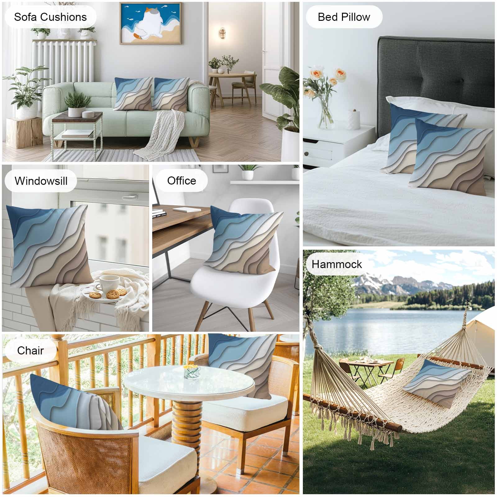 Outdoor Waterproof Throw Pillow Covers Set of 2 Blue Brown Modern Geometric Decorative Pillowcases Outdoor Pillows Cushion Case 16x16 Inch Ombre Blue Abstract Patio Pillows for Couch Sofa Bed Garden