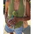 thumbnail image 4 of Top de Punto Acanalado con Estampado Floral 3D y Cuello Halter para Mujer, Estilo Y2K, Sin Mangas, Espalda Descubierta, Abertura Frontal, Ajustado, Chaleco Tipo Suéter. Verde L, 4 of 7