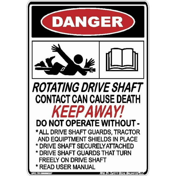 Danger Rotating Drive Shaft Warning Black Red White Rectangle ANSI Label Sticker Decal Tractor Bat Wing Brush Hog Mower Made in Texas (3.5x5)