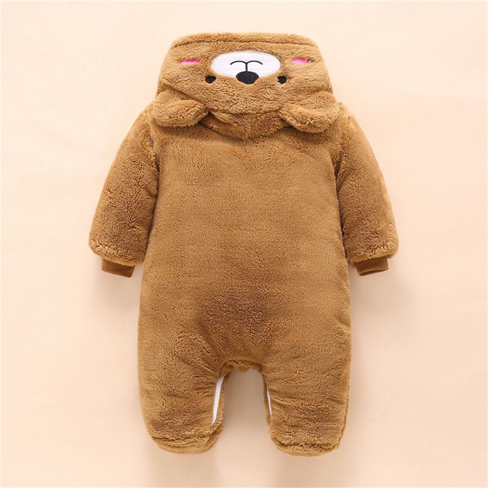 Jinhomg Cute Bear Onesie for Baby Soft Cozy Fleece Footie Hooded Romper Fall Winter Thermal Long Sleeve Full Zip Jumpsuit Trendy Bodysuit Flash 90 off Clearance Sale Brown 3 Months