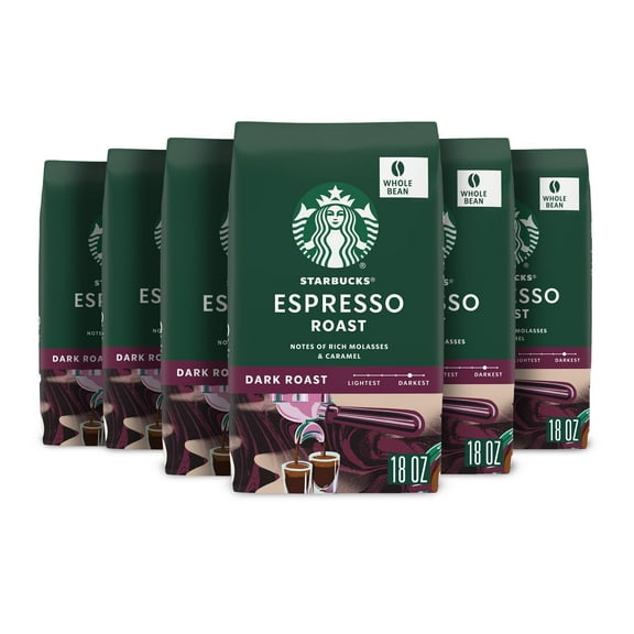 Starbucks Dark Roast Whole Bean Coffee — Espresso — 100% Arabica— 6 Bags (18 Oz. Each)