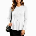 thumbnail image 3 of DYTTDG Women's Solid-Color Long-Sleeve Ribbed Cardigan | Crew Neck Button-Front Fitted Peplum Hem Knit Top for Casual & Daily Streetwear, 3 of 8