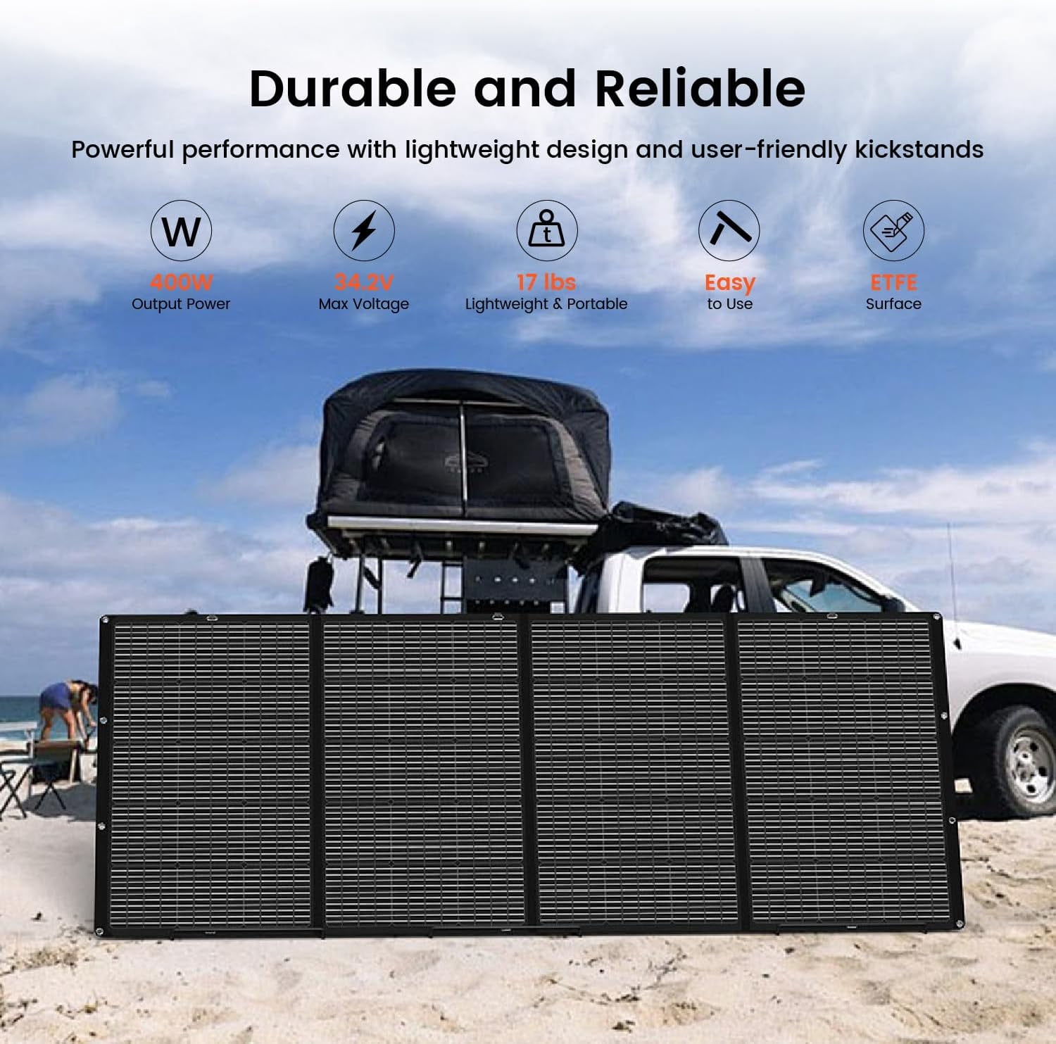 Foldable Solar Panel 400W Lightweight Portable Waterproof with Adjustable Support for RV Campervan