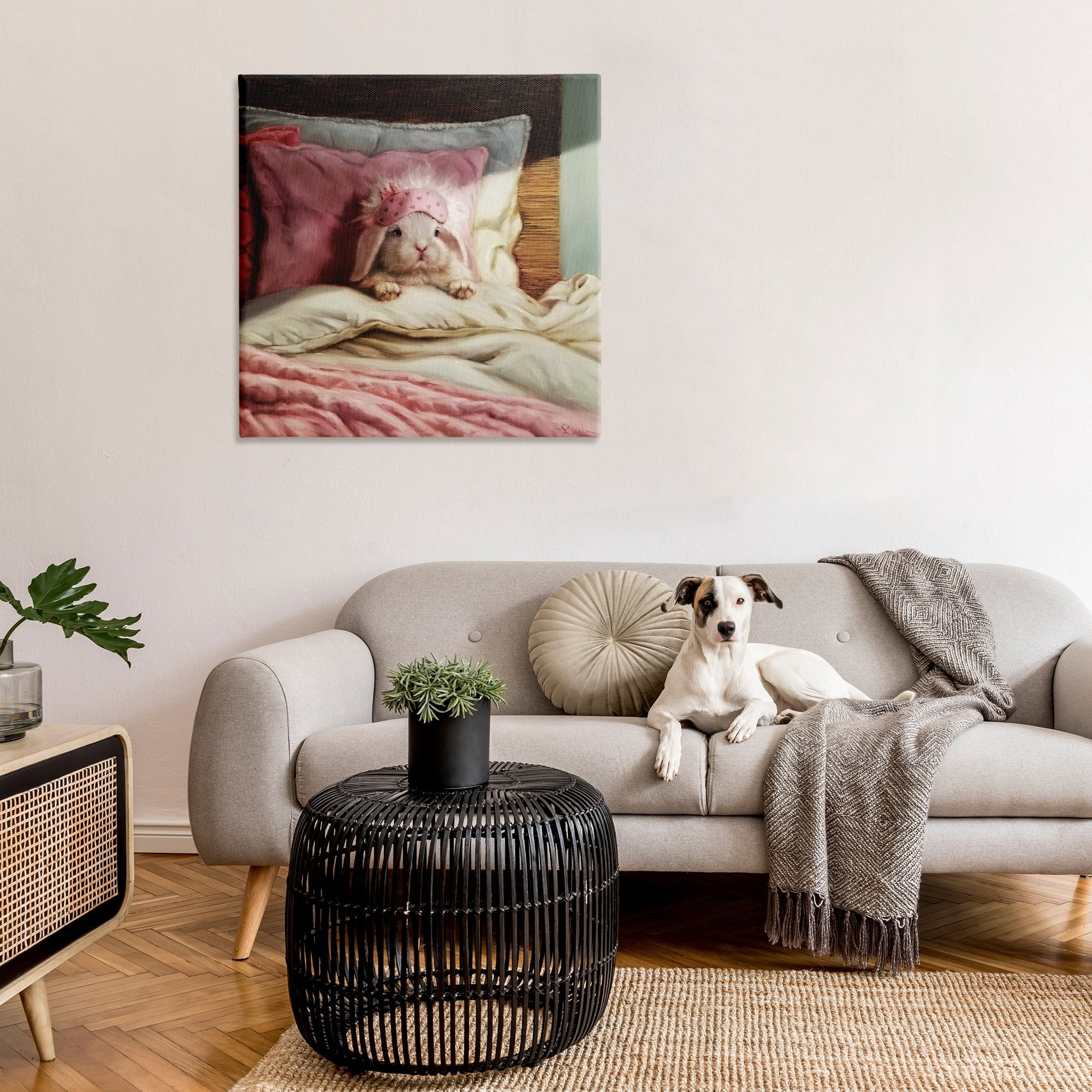 Stupell Industries Bunny Rabbit Resting in Bed Off-White Pink,36 x 36,Designed by Lucia Heffernan