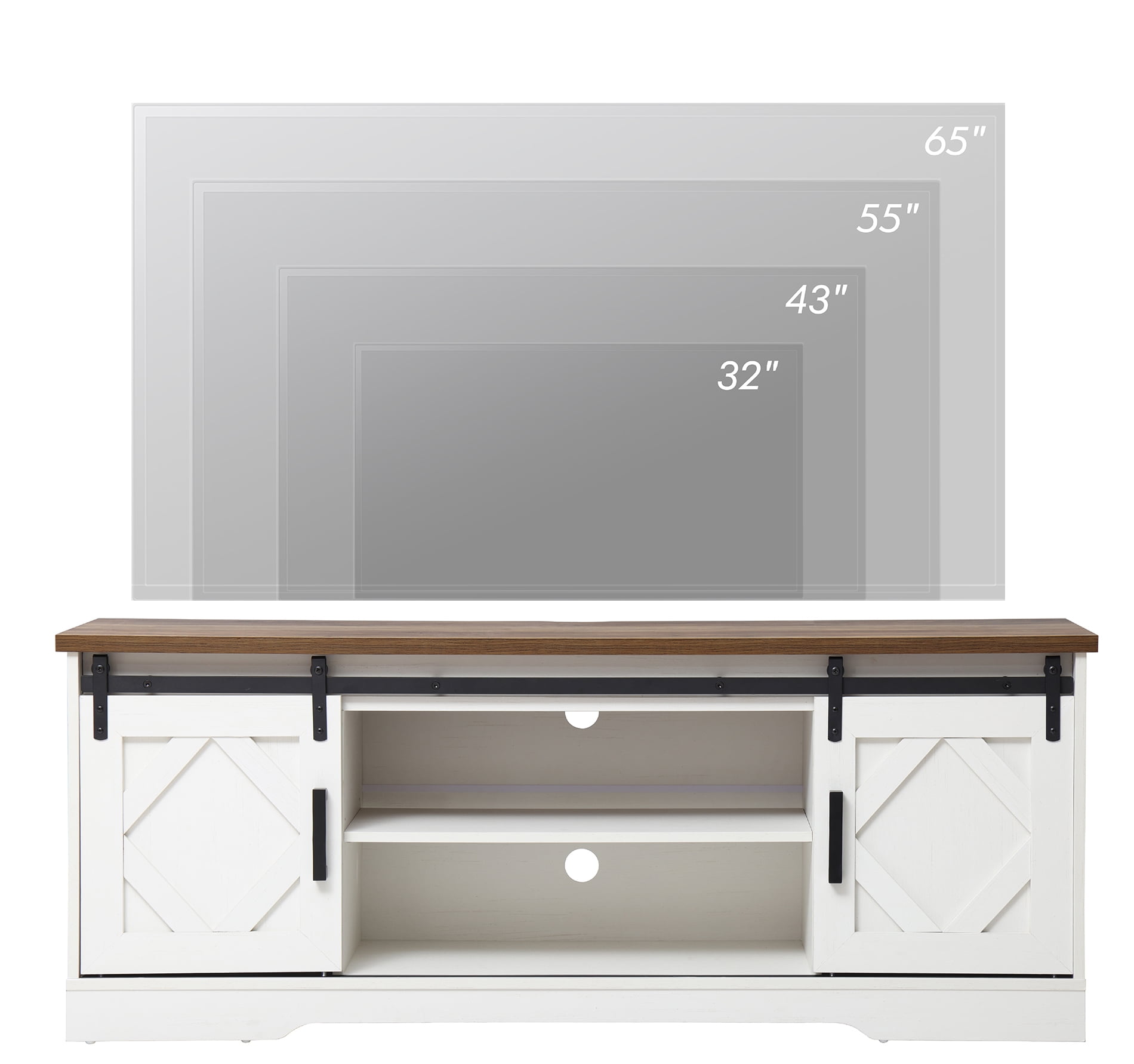 WAMPAT Farmhouse Sliding Barn Door TV Stand for TVs Up to 65", Wooden Storage Entertainment Center, Modern Media TV Console Table with 3-Tier Adjustable Shelf for Living Room,