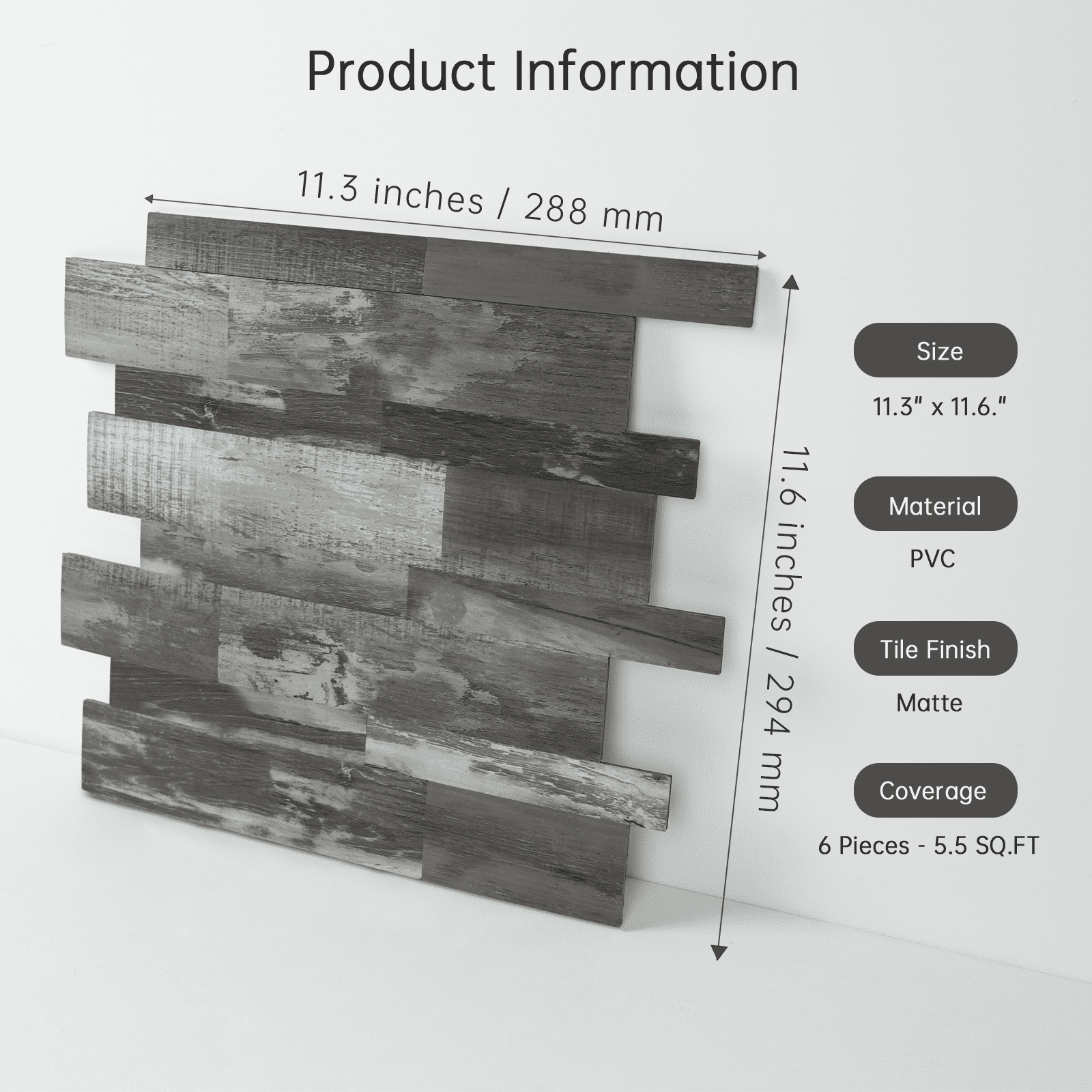 Subway Peel and Stick Backsplash, Self Adhesive Kitchen Backsplash PVC Wall Tiles for Kitchen (11.3" x 11.6", Aged Wood Grain)
