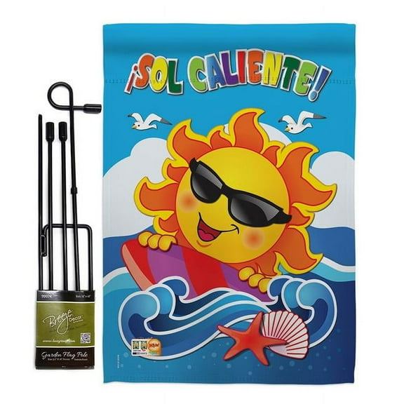 Breeze Decor BD-SU-GS-106069S-IP-BO-D-US19-BD 13 x 18.5 in. Sol Caliente Summer Fun in The Sun Impressions Decorative Vertical Double Sided Garden Flag Set with Banner Pole