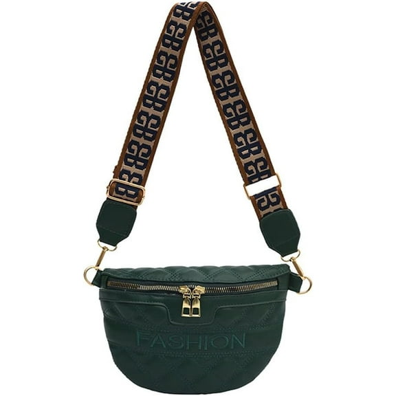 Quilted Crossbody Fanny Pack for Women Vegan Leather Chest Sling Bag with Guitar Strap for Travel Sport Camping (Pink)