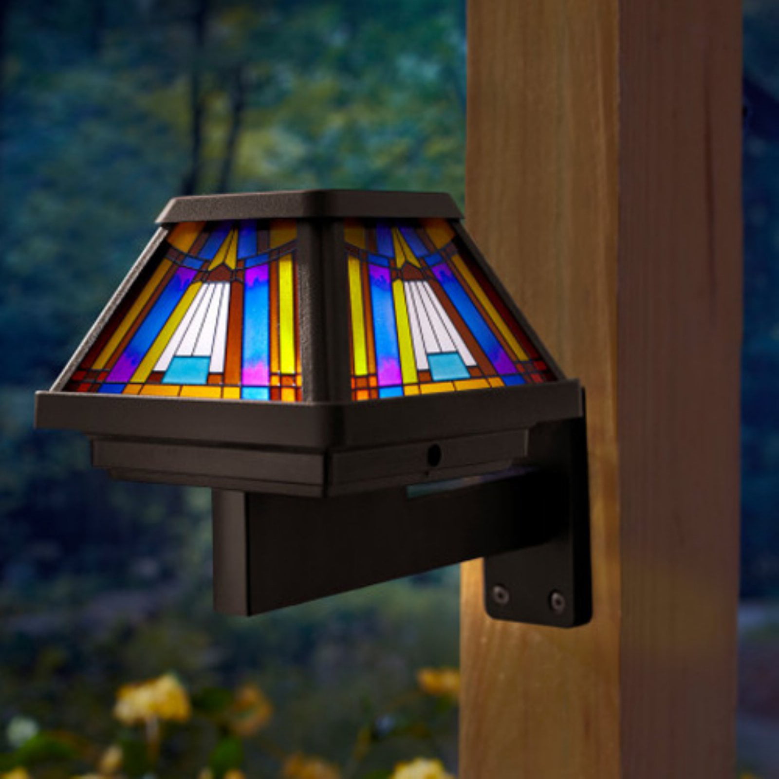 6X-Brighter Moonrays 91241 Stained Glass Solar Post Cap Lamp LED 