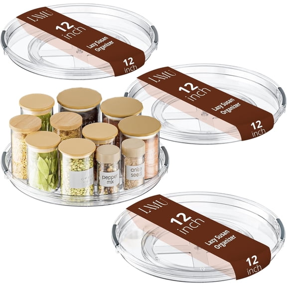 12 Inch Lazy Susan Organizer for Cabinet, 4 Pack Spice Organization for Cabinet Drawer, Kitchen Storage Tray for Medicine & Countertop