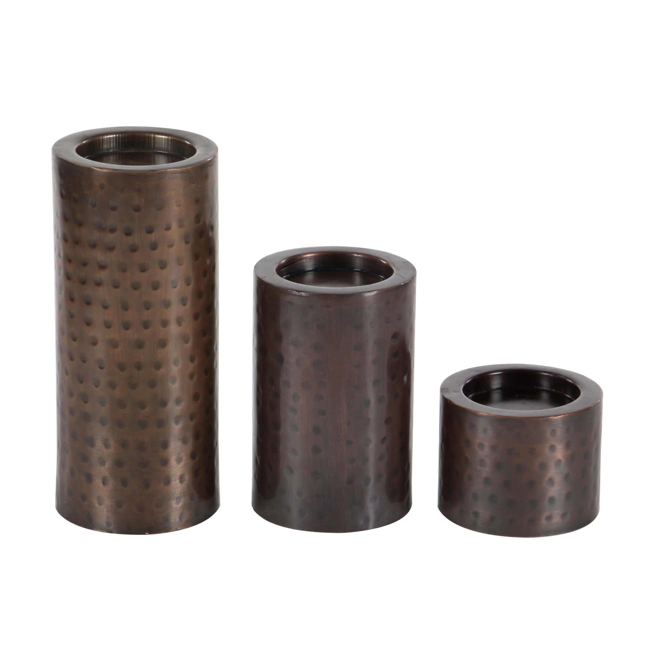 DecMode 3 Candle Brown Metal Handmade Pillar Candle Holder, Set of 3