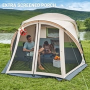 10 Person Family Cabin Tent with Screen Porch Camping Tent for Outdoor Camping Backyard Beige