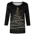 thumbnail image 5 of FDGIU Women's 3/4 Sleeve Christmas Tunic - Xmas Tree Glitter Print Crewneck Blouse, Cute Holiday Gift Tees, 5 of 5