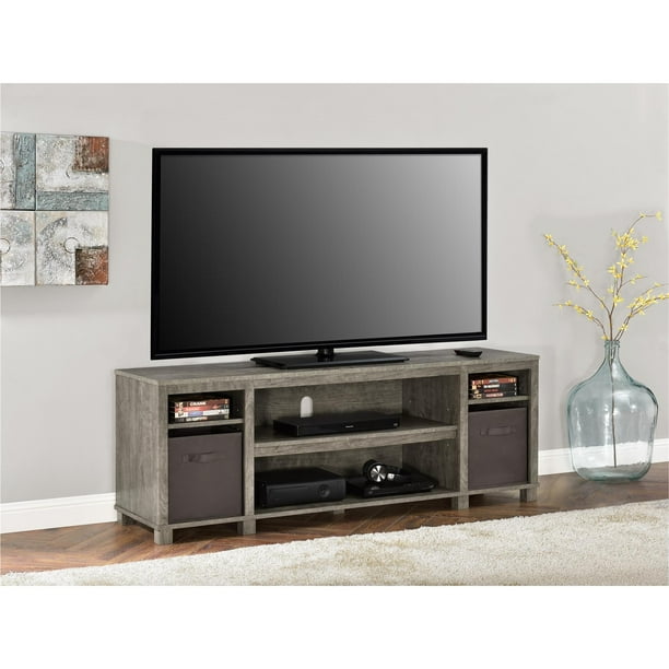 Mainstays TV Stand with Bins for TVs up to 65", Weathered Oak