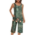 thumbnail image 1 of Pisexur Ensembles de Pyjama pour Femmes, Mode Bohème, Ensembles de Pyjamas à Fleurs pour Femmes, Ensemble de Détente 2 Pcs, Décontracté et Confortable, Col Rond, Sans Manches, Camisoles Plissées et Pantalons Longueur Genou, Tenue de Détente avec Poches, 1 of 6