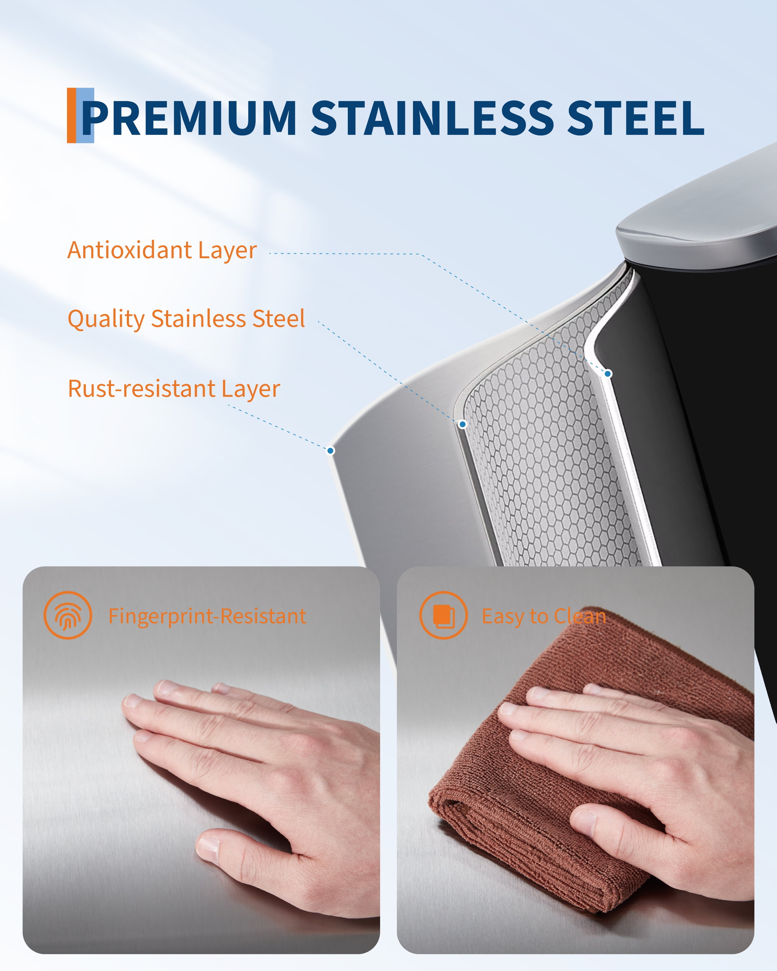 13 Gallon Kitchen Trash Can with Pedal, Slim Stainless Steel Soft Close Lid Bin, Removable Inner Bucket, Space Saving Recycling for Home, Office, Bathroom, Grey EliteEdge