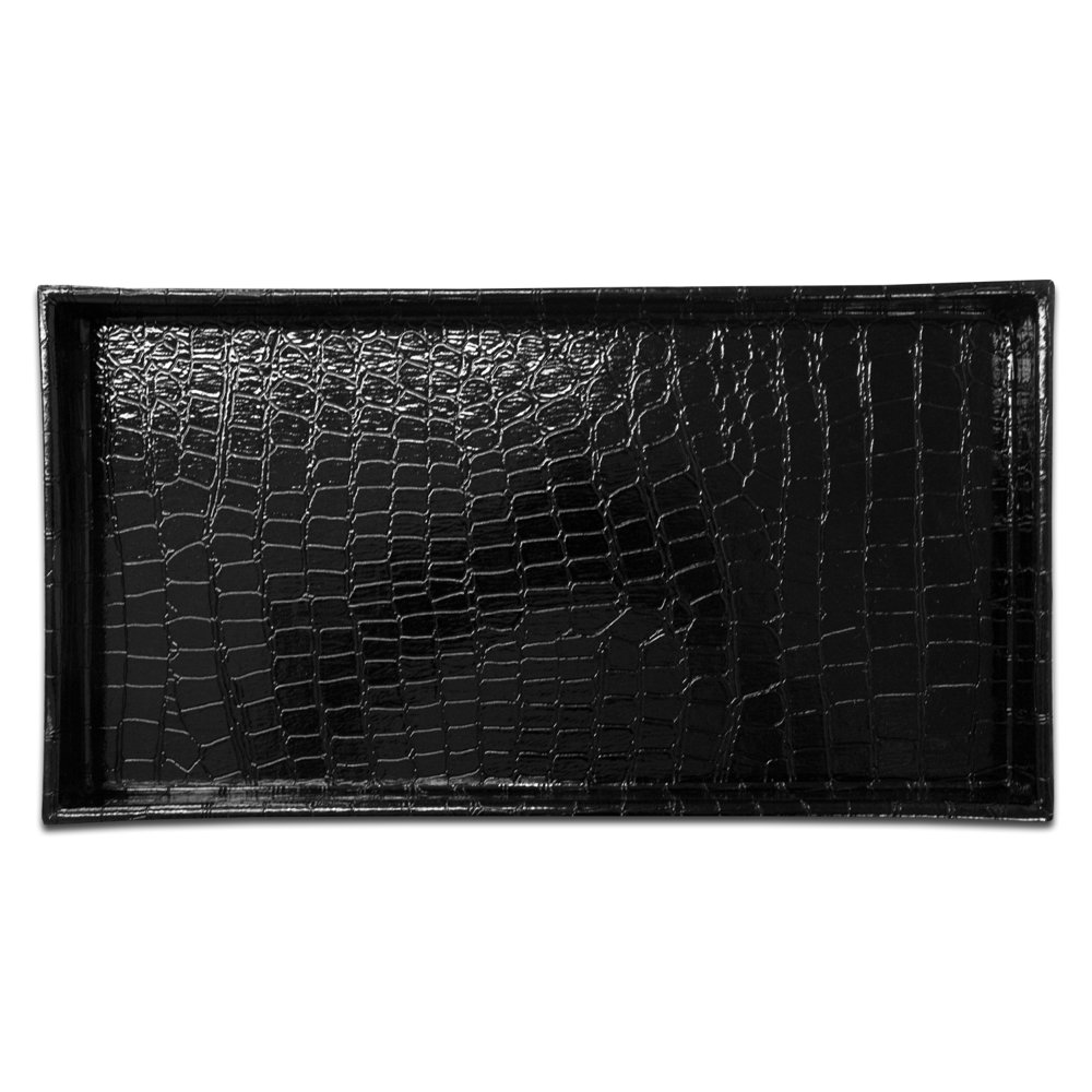 Black Faux Leather Crocodile Vanity Tray 14" x 7.5" x 1"