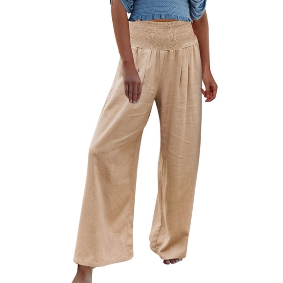 Outfmvch Jeans For Women Baggy Jeans High Waist Wide Leg Palazzo Lounge Pants For Women Smocked Elastic Waist Loose Comfy Casual Pajama Pants Pockets High Waisted Jeans For Women Khaki 4Xl