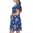 thumbnail image 2 of Lsque Skull blue crystal flower Print Women's Casual Dress T-Shirt Summer Short Sleeve Scoop Neck Swing Dresses, 2 of 6