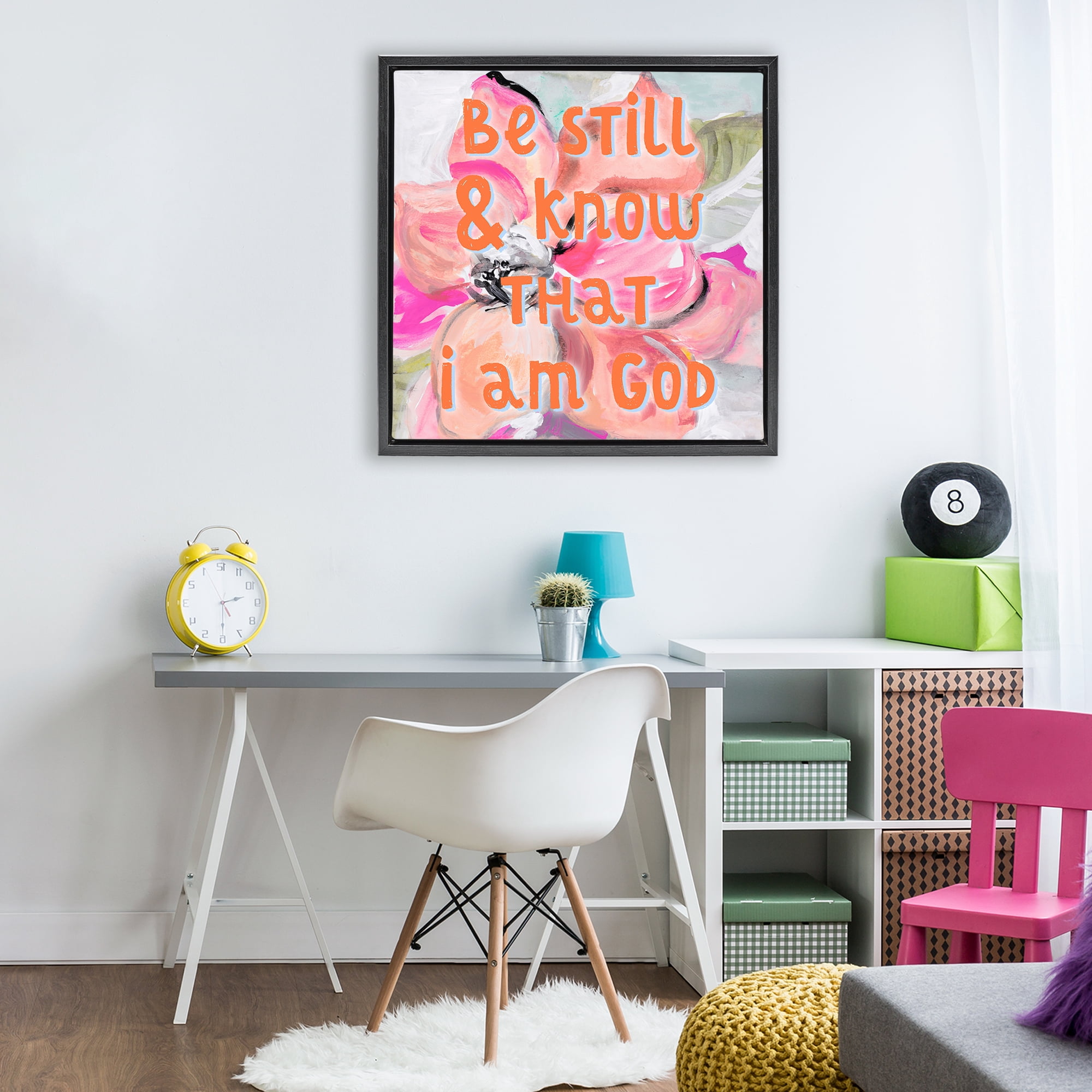 Stupell Industries Bright Be Still Scripture Black Framed Floater Canvas Wall Art, design by Lanie Loreth