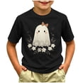 thumbnail image 2 of felwors Girls Ghost Graphic Halloween T-Shirt Kids Black Cat Flower Print Shirt Spooky Season Tee Short Sleeve Fall Tops(Black,12-18 Months), 2 of 4