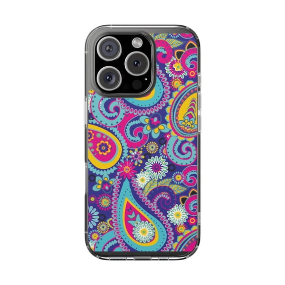 Clear Hybrid Shockproof Case for Apple iPhone 16 PRO - Vibrant Floral Paisley Patterns
