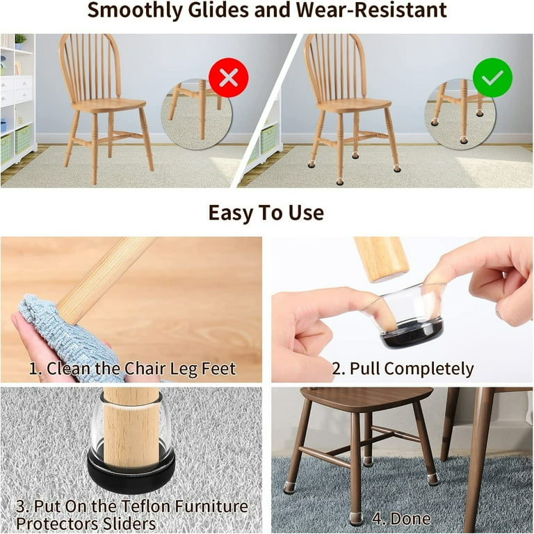 Ezprotekt 24 Pcs Chair Leg Sliders for Carpet Chair Leg Caps