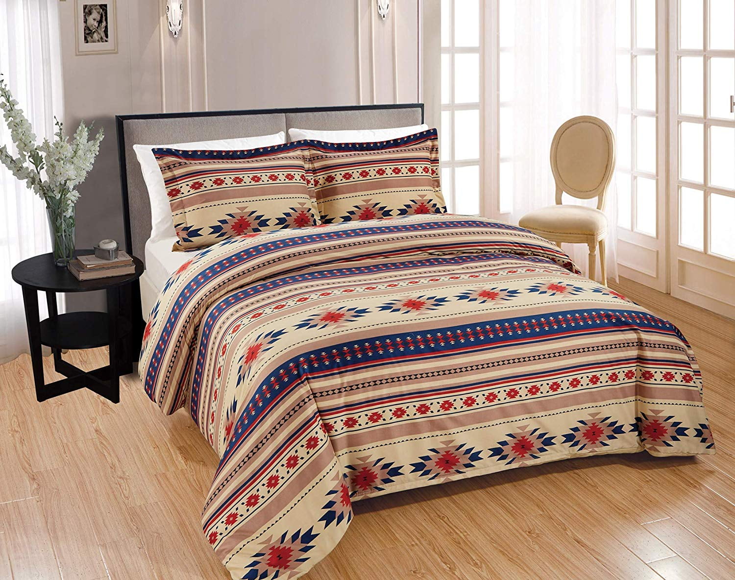 Chezmoi Collection 3Piece Southwestern MultiColor Duvet Cover and Sham Set