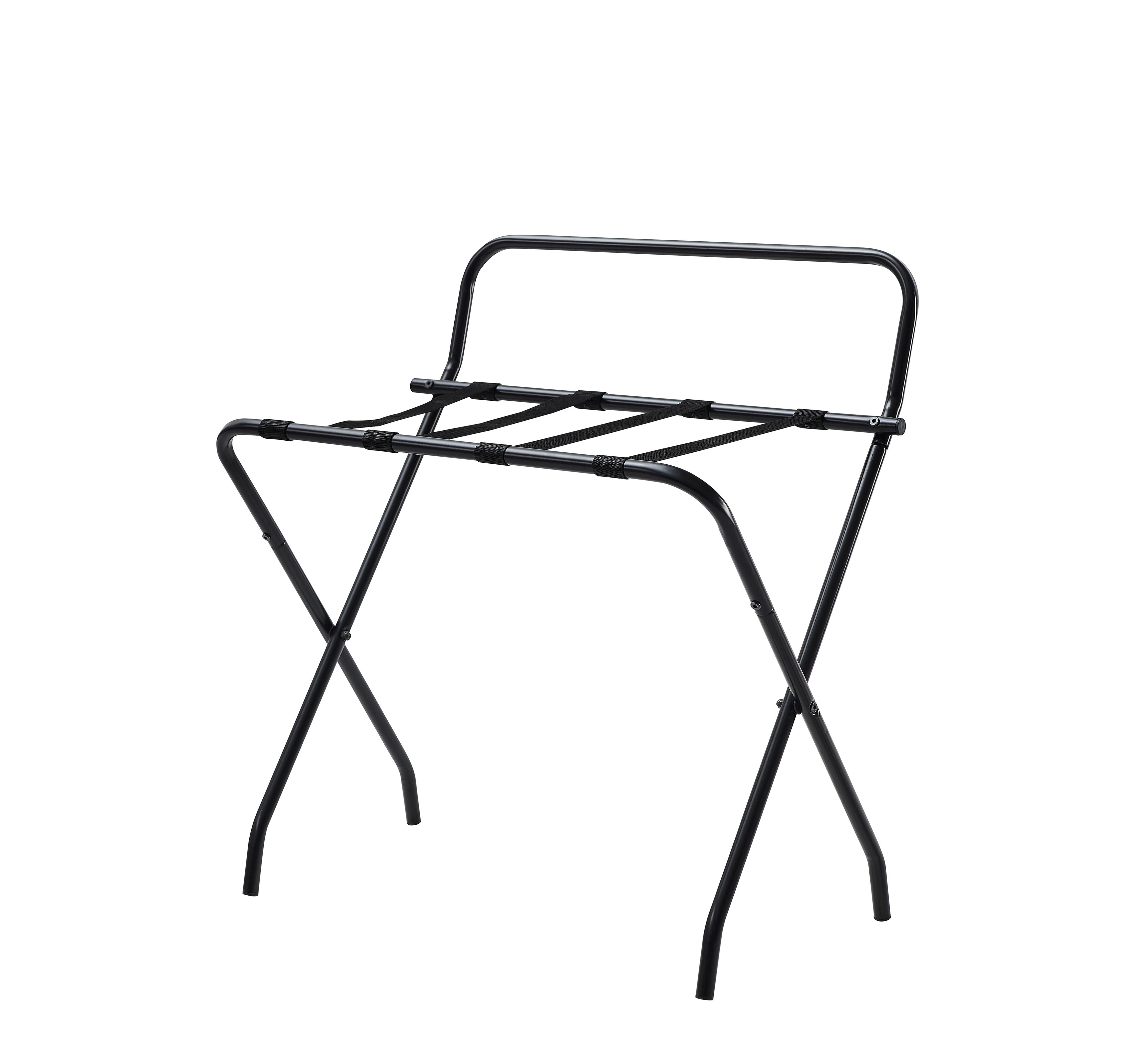 Davao Black Metal HighBack Folding Luggage Rack with Nylon Straps