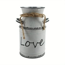 Fauevav Love Pattern Vase Galvanized Antique Retro Milk Can Metal Planter Rustic Vintage Primitive Flower Holder Farmhouse Country Plant for Home Office Decor, 7.6''