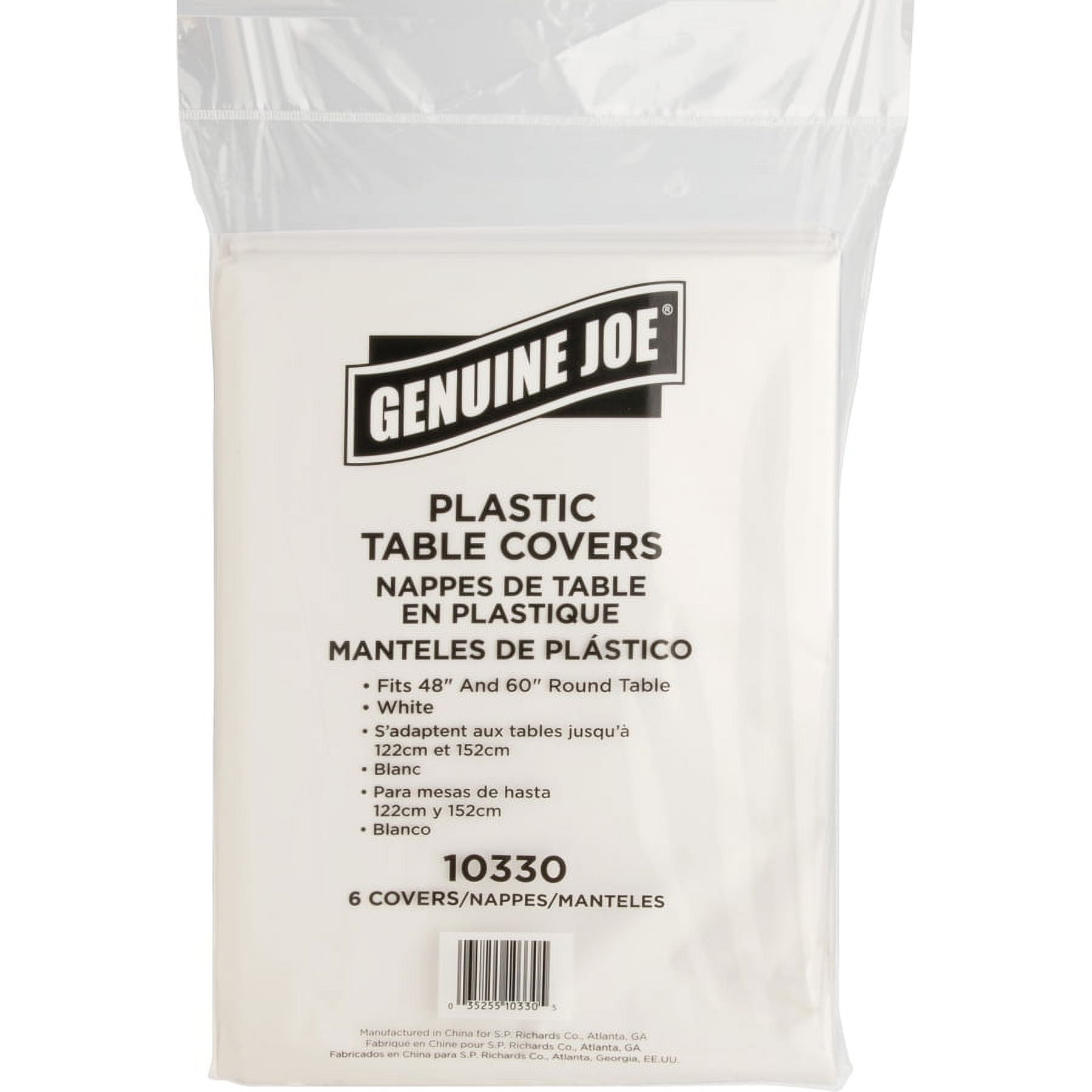 Genuine Joe Plastic Round Tablecovers - 84" Diameter - Plastic - White - 24 / Carton
