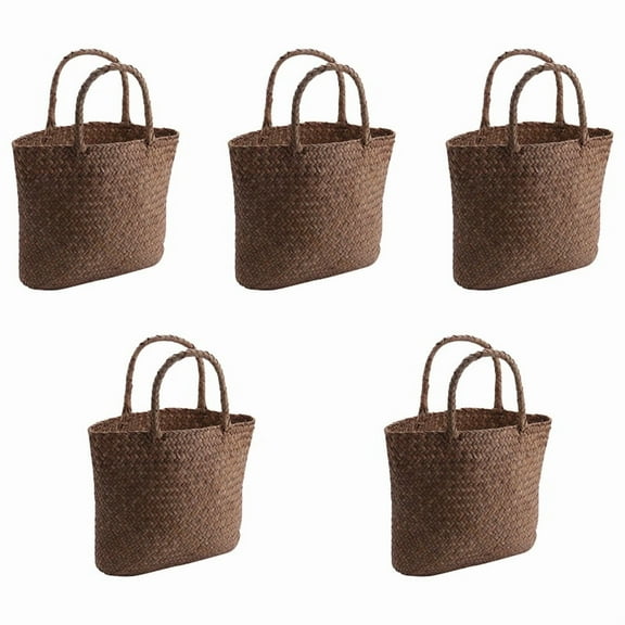 5X Casual Straw Bag Natural Wicker Tote Bags Women Braided Handbag for Garden Handmade Mini Woven Rattan Bags