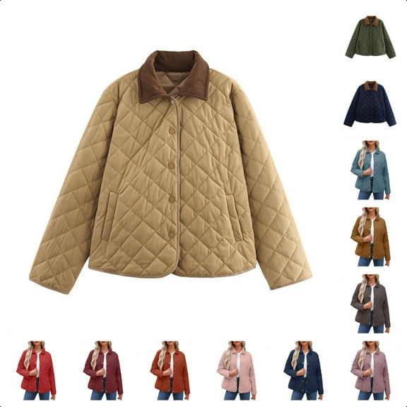 Perfectbot Women Quilted Jackets Cotton Collar Coats Comfy Barn Shacket Lightweight Warm Winter Outerwear