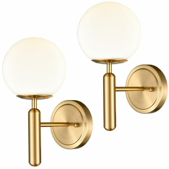 Flavia 2 Pack Mid-Century Modern Wall Sconce Golden Globe Glass Wall Light